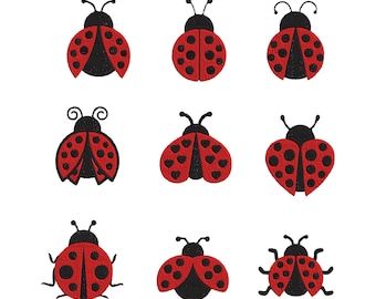 Ladybug Embroidery Design Bundle, Mini Ladybug Machine Embroidery Files | Cute Spring Garden Insect Pattern | 8 Sizes | Instant Download
