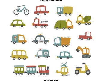Mini Transport Vehicle Embroidery: Police Car Truck Bus Scotty Helicopter Crane Machine Embroidery | Kids Transport Set | Instant Download