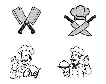 Chef Kitchen Cooking Embroidery Design Bundle, Chef Machine Embroidery Files | Cooking & Kitchen Set | 12 Sizes | Instant Download