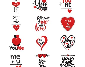 Me and You Embroidery Design: Romantic Couple Machine Embroidery, Me Plus You Embroidery Pattern, You and Me Stitching Pattern | 6 Sizes