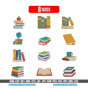Bundel borduurpatronen voor boeken: Borduurbestanden voor de school- en bibliotheekmachine | Borduurpatroon voor leraren en leerlingen, 1,5-6 inch
