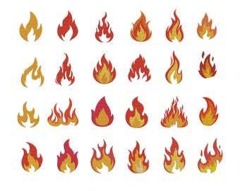 Fire Flames Bundle Embroidery Design: Fireball & Flames Machine Embroidery Patterns | Fire Stitching File | 7 Sizes-Instant Download