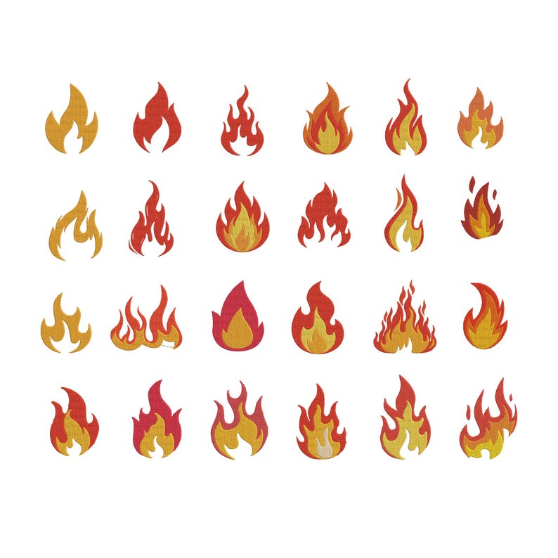 Fire Flames Bundle Embroidery Design: Fireball & Flames Machine Embroidery Patterns | Fire Stitching File