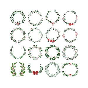 Holly Wreath Embroidery Set – Christmas Wreath Machine Embroidery Designs | Festive Holiday Frames & Borders | 6 Sizes-Instant Download