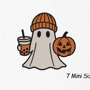 Ghost Embroidery Design: Halloween Coffee Boo, 7 Sizes (Digital Download)