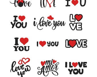 Borduurontwerp I love you: geborduurde Bestie-sweater | Steekpatroon liefdeswoord | 6 maten | Geborduurd stel | Jij en ik-naaiset