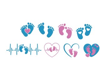 Baby Footprint Embroidery Design, Baby Feet with Heart Machine Embroidery Files | Newborn Baptism Set | 7 Sizes | Instant Download