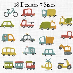 Mini Transport Vehicle Embroidery Designs - Car, Truck, Bus | 7 Sizes | Digital Download