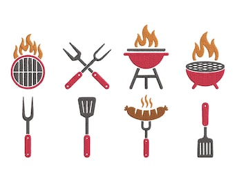 BBQ Embroidery Designs: Grill Master Embroidery Patterns, Barbecue Tools Machine Embroidery, Summer Cooking Design, 7 Sizes-Instant Download