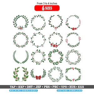 Stickmuster für Stechpalmenkränze: Stickdateien für Weihnachtskränze, Stickmuster für festliche Rahmen, PES-Dateien für Stechpalmenkränze