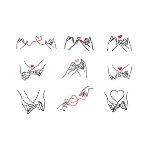 Love Hands Line Art Embroidery Design: Minimalist Couple Hands Machine Embroidery, Romantic Outline Stitch, Besties Sweatshirt Embroidery