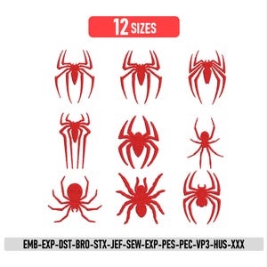 Spider Symbol Embroidery Design: Comic Inspired Spider Machine Embroidery, Spider Hero Left Chest Logo Embroidery Pattern, Red Spider Design