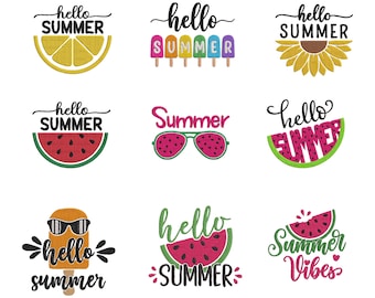 Summer Embroidery Design Bundle, Hello Summer Sweet Summer Machine Embroidery Files | Beach Vacation Set | 12 Sizes | Instant Download