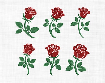 Diseños de bordado de rosas rojas para San Valentín: Paquete de bordado floral romántico a máquina - Descarga instantánea / 6 tamaños - Idea de regalo para San Valentín