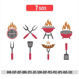 BBQ-broderimönster: Grill Master-broderimönster, maskinbroderi för grillverktyg, design för sommarmatlagning, 5-stjärnigt betyg av kunden