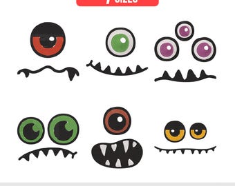 Monster Faces Embroidery Designs: Halloween Monster Eyes Machine Embroidery Files, Spooky Face Embroiderie Patterns, Fall Holiday Embroidery