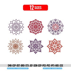 Mandala Embroidery Designs Bundle, Floral Line Art Machine Embroidery Files, Flower Ornamental Mandala Embroidery Pattern, 2.5-to-10 Inches