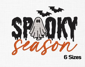 Ghost & Bats Halloween Embroidery Design: Spooky Season | 7 Sizes | Digital Download