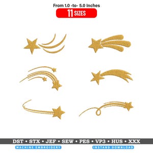 Shooting Star Embroidery Designs Bundle, Celestial Starburst Embroidery, Comet Machine Embroidery Files | Star Embroidery Set | 11 Sizes