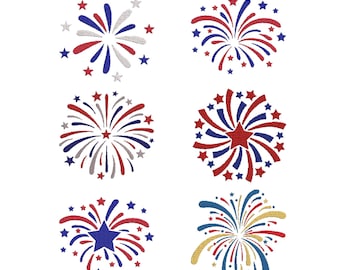 Diseño de bordado de fuegos artificiales de EE. UU.: Bordado a máquina del 4 de julio, patrón patriótico del Día de la Independencia, fuegos artificiales estadounidenses, 6 tamaños - Descarga instantánea