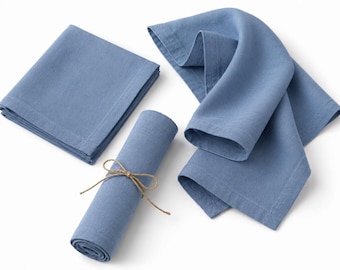 Servilletas de algodón azul empolvado para cena, juego de servilletas de tela reutilizables, mantelería suave, decoración de cocina rústica, servilletas para recepción de bodas.