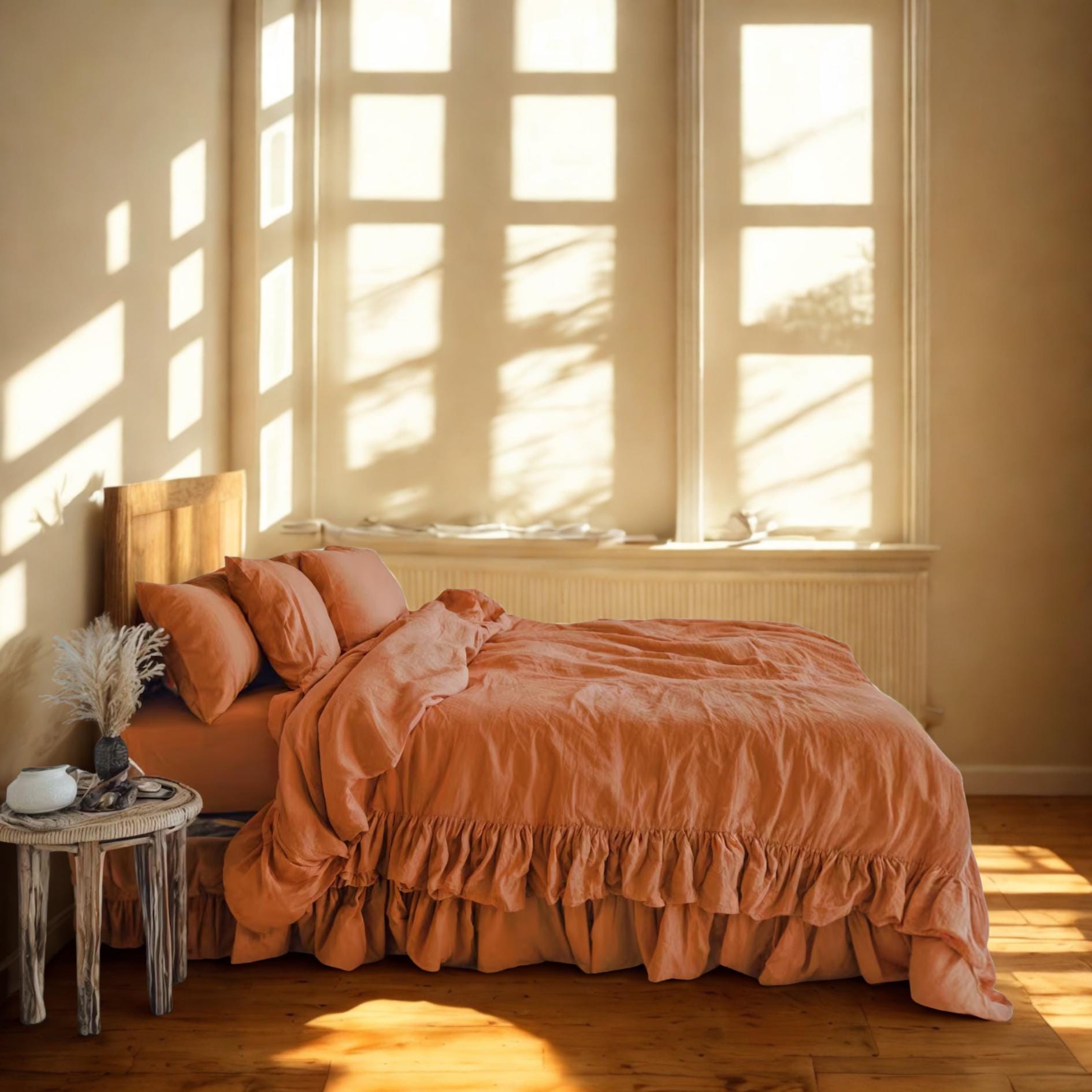 26 Festive Christmas Bedding Sets for a Merry Bedroom Makeover: Cozy Up Your Space with Holiday Cheer! 12 Handmade Burnt Orange Linen Duvet Cover with Ruffles Christmas gifts