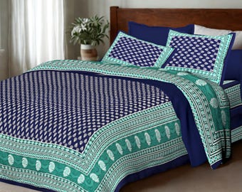 Block Print Bed Sheet king Size 1 Bedsheet 2 Pillowcases