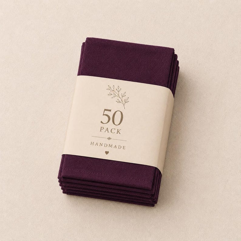 Purple-themed wedding reception supplies - plum cotton napkins