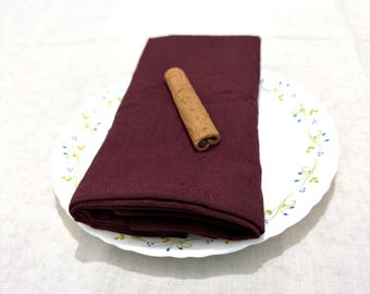 Servilleta de lino burdeos, tela suavizada, decoración rústica de mesa