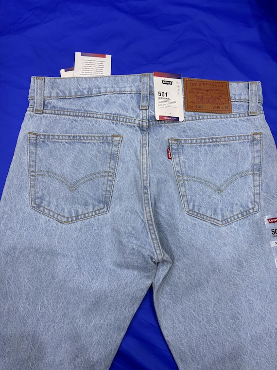 Levis 501 Straight Fit Jeans - Mens Classic Denim - Dark Blue, Mid