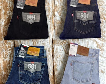 Levis 501 Straight Fit Jeans - Mens Classic Denim - Dark Blue, Mid Blue, Light Blue and Black - Zip Fly Vintage Style Casual Everyday Wear