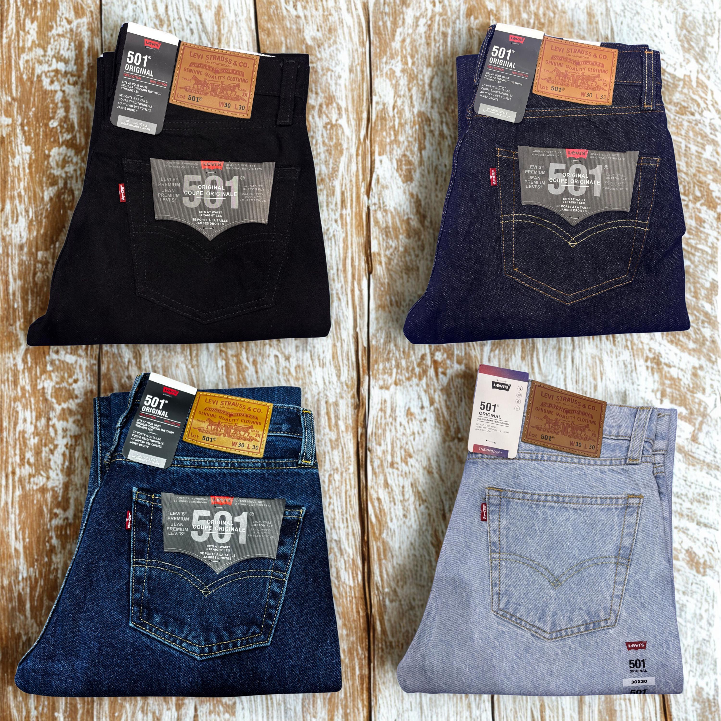 Levis 501 Straight Fit Jeans - Mens Classic Denim - Dark Blue, Mid
