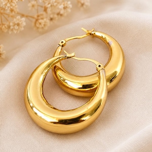 30MM Chunky Brass Hoop Earrings, Minimalist Statement, Boho Style Everyday Jewelry