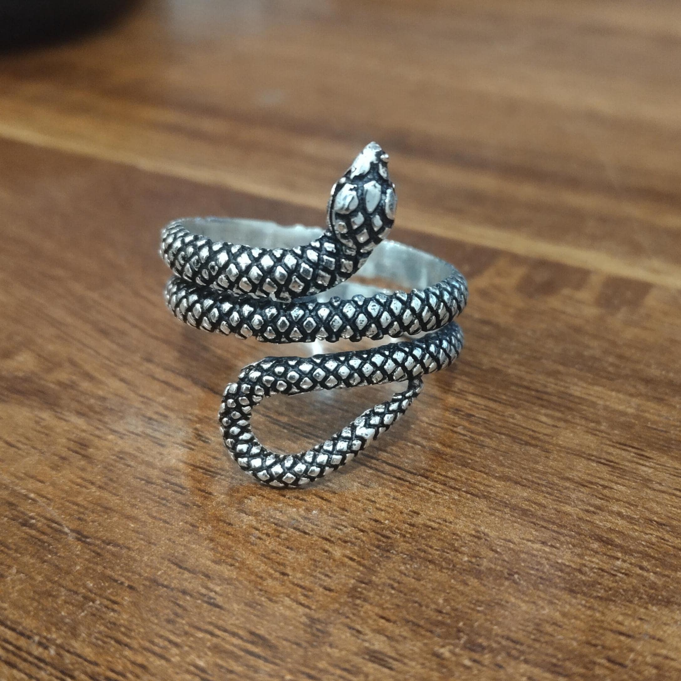 Anello Sterling Silver Handmade Anello Serpente Regolabile In Argento Sterling 925 - Design A Zanne E Piume, Fatto A Mano, Unico Anello Serpente Argento - Foto 7