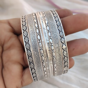 Handgjort armbandsset i sterlingsilver, boho stapelarmband