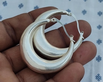 925 Sterling Silver Chunky Hoop Earrings, Boho Statement Jewelry