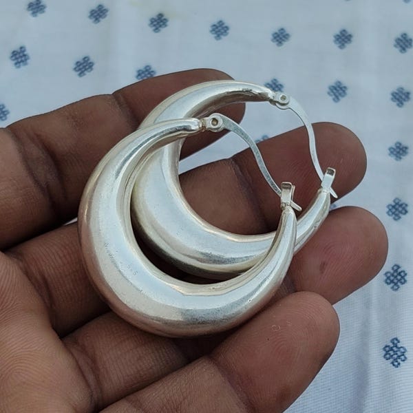 925 Sterling Silver Chunky Hoop Earrings, Boho Statement Jewelry