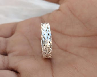 Handgemachte Sterling Silber Kette Weave Ring, geflochtenes Band, Boho Schmuck