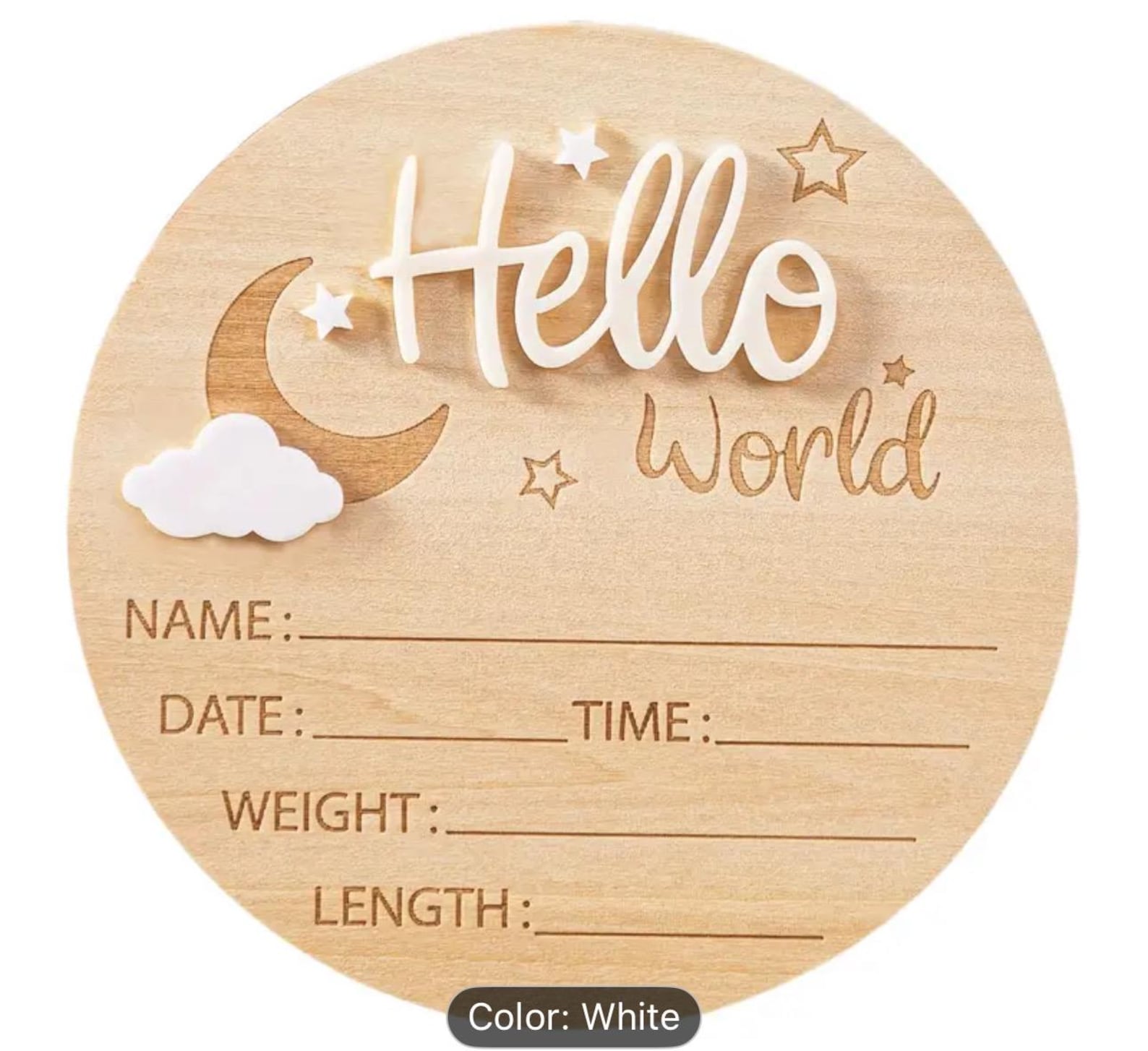 Birth Announcement Wooden Disc | 3D Hello World Baby Arrival Milestone ...