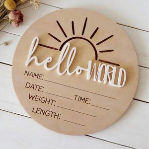 Birth Announcement Wooden Disc | 3D Hello World Baby Arrival Milestone | Keepsake Gift For New Parents image 16