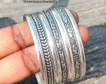 Buy Silver Tone Bangle Set: Indian Ethnic Cuff Bracelet, Set of 5