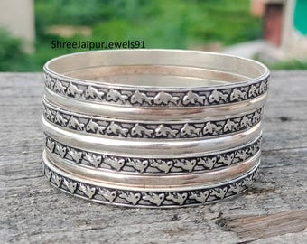 Silver Bangle Set - 7 Piece Stackable Minimalist Bracelets