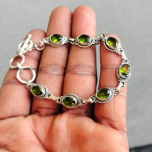 Handcrafted Silver Bracelet with Peridot  Gemstones, Sterling Silver Peridot  Bracelet