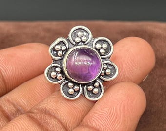 Amethyst Ring: 925 Sterling Silver Band Ring, Handmade Boho Jewelry