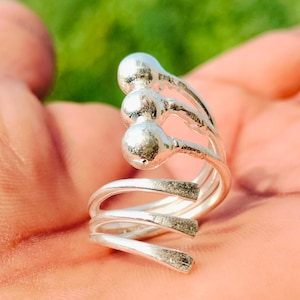 Double Ball 925 Sterling Silver Adjustable Open Ring – Minimalist Statement Jewelry .