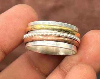 Mixed Metal Spinner Ring: Sterling Silver, Copper & Brass Fidget Jewelry