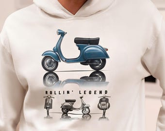 Gift for Scooter Lover Retro Italian Moped Hoodie Soft Unisex Fleece Sweatshirt