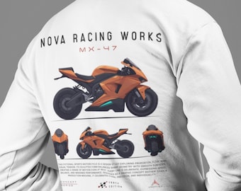 バイク好きにおすすめのサイバーパンクパーカー。彼氏へのプレゼントに。モータースポーツライダーのスウェットシャツ。バックプリント。
