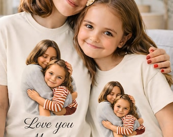 カスタムポートレートTシャツ 母娘ギフト ママシャツ お揃いの家族記念品
