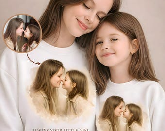 Geschenk für Mama Mutter Tochter Set Sweatshirt oder Kapuzenpullover mit Portrait nach Foto